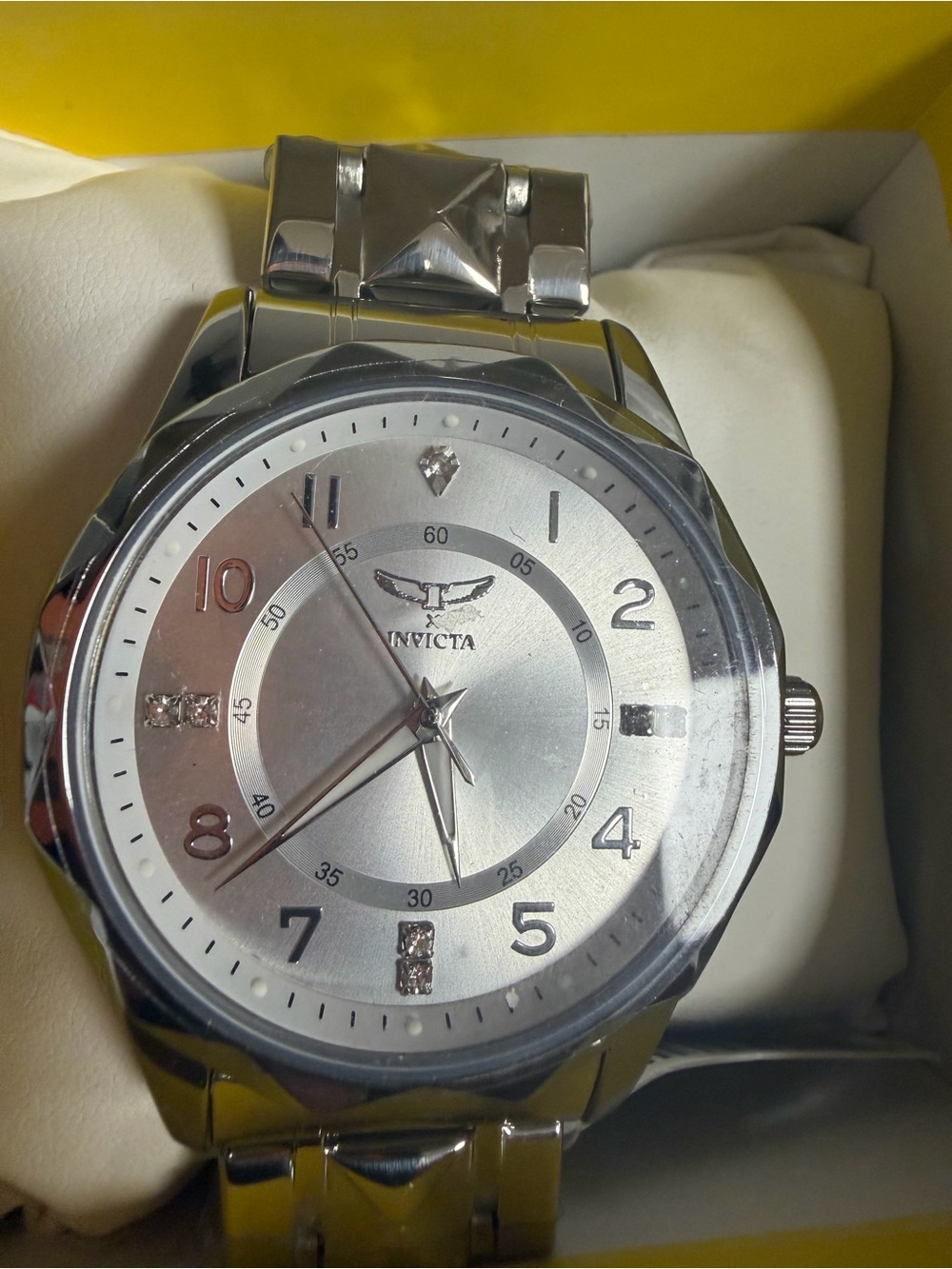 Invicta Men's Silver-Tone Stainless Steel Watch with Crystal Markers